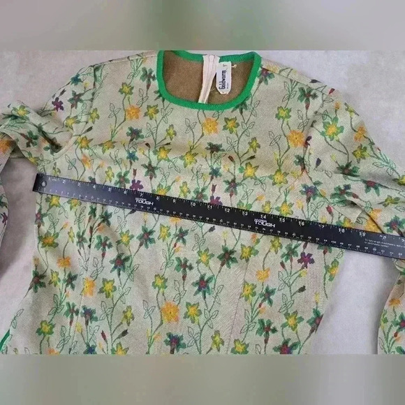 GOLDWORM Wool Knit Vintage Dress Metallic Green Floral Size S - Picture 7 of 15